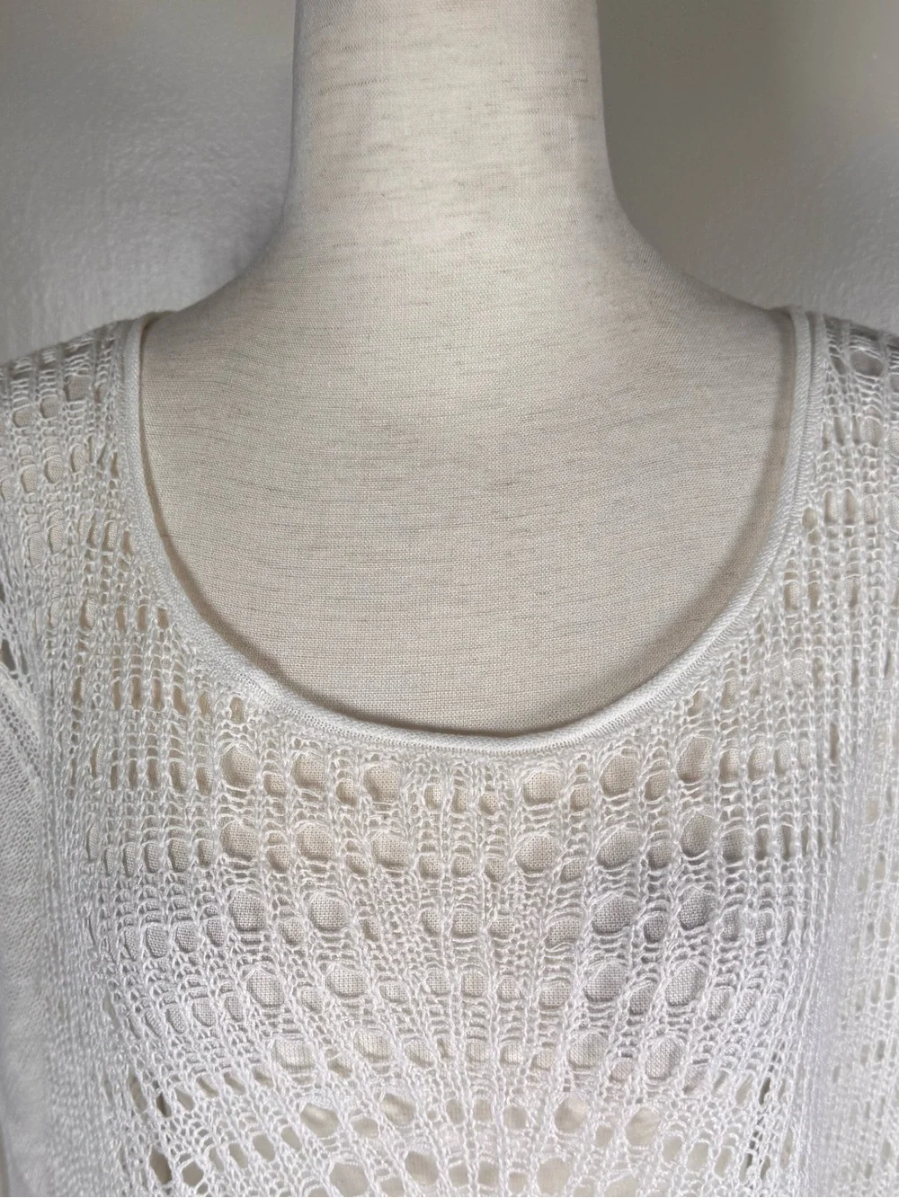 NWT Eileen Fisher Linen Sweater 3X White Crochet Minimalist Open Knit Pullover